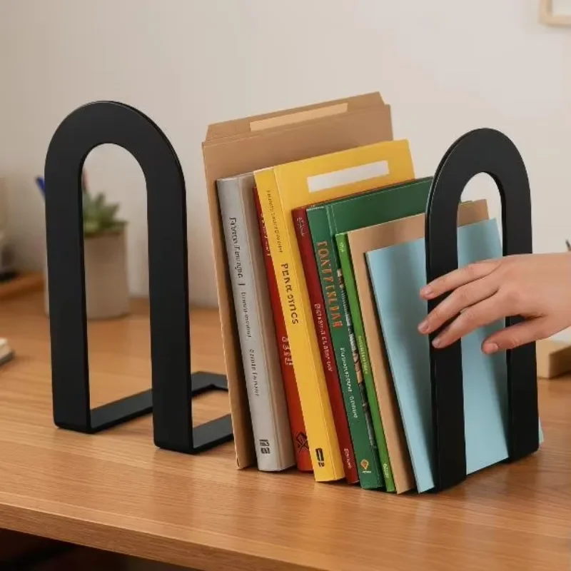 2026 2Pcs L-shaped Desk Bookends Durable Iron Book Stand Durable Book Holder Simple Display Book Support Rack Non Slip