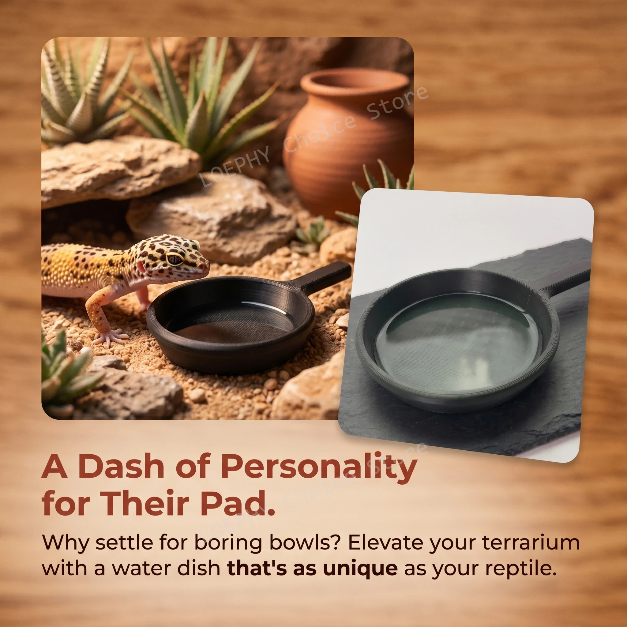 Funny Frying Pan Design Gecko Water Dish Food Grade PETG for Leopard Gecko Crested Gecko Bearded Dragon  for Terrarium Setup - view 4