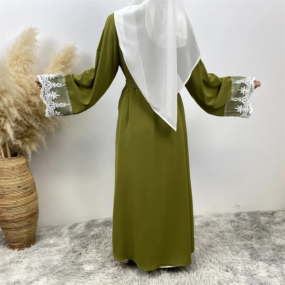 

UNI New Lace Abaya Muslim Dubai Islamic Dresses Fashion Pocket Casual Women Long Robe Clothing Turkish Eid Moroccan Kaftan