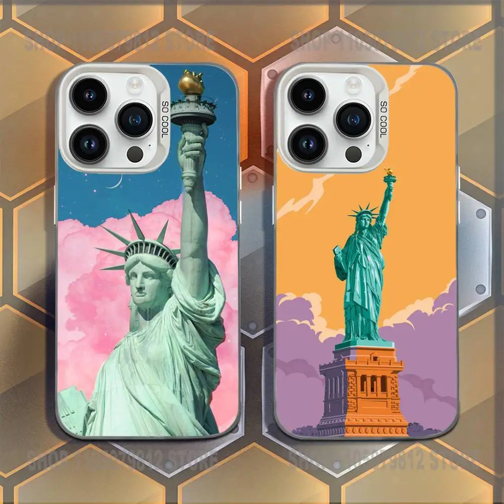 

Statue of Liberty Phone Case For iPhone XR,17,16,15,14,13,12,11,Mini,Pro,E,MAX White Candy Matte Shockproof Cover