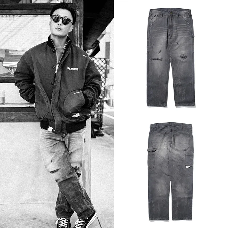 

Мужские прямые повседневные брюки из рваного канваса в стиле ретро, осенняя мода, бренд Tagkita, средняя/высокая талия, хлопок