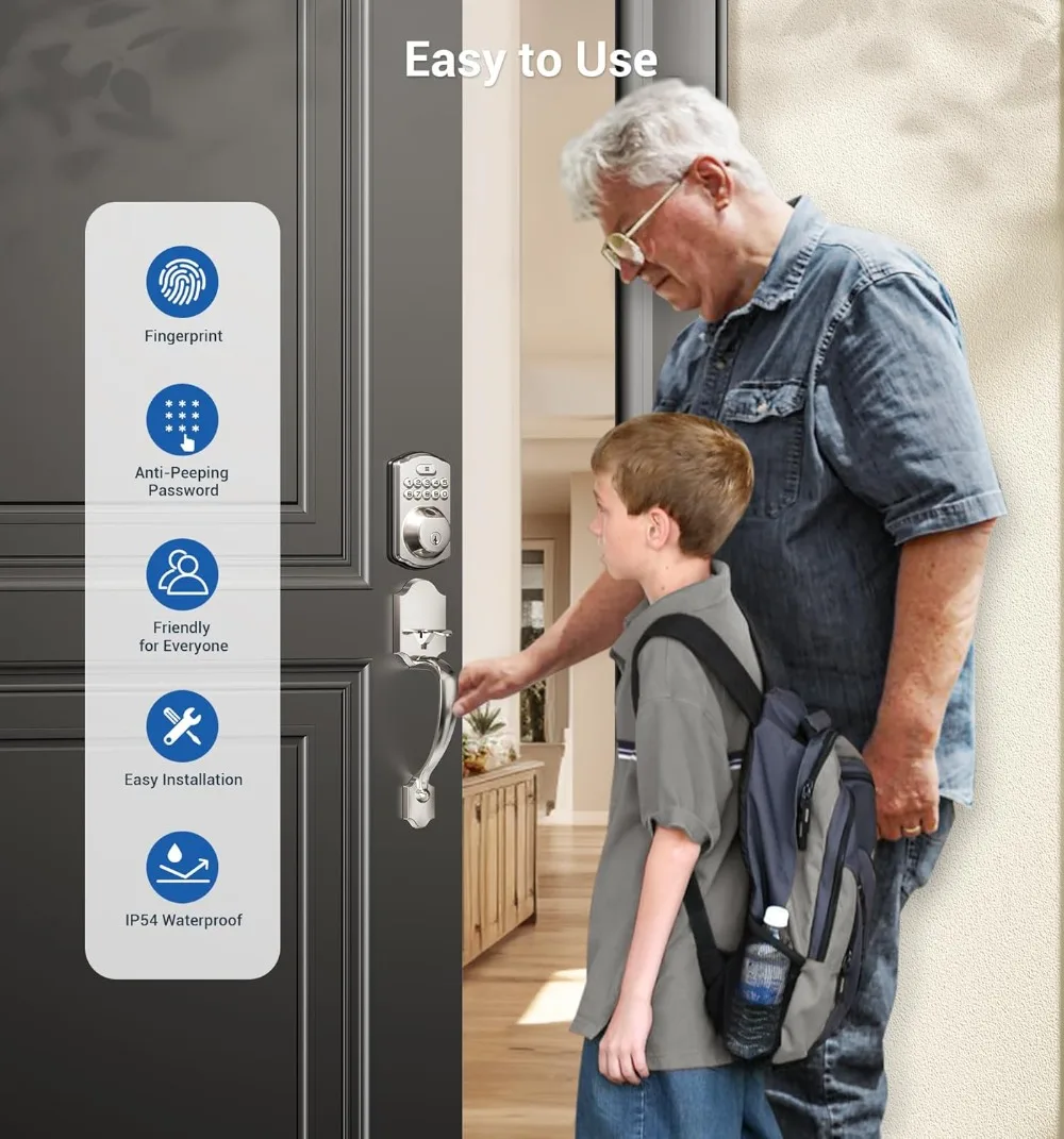 مجموعة قفل باب ذكي ببصمة الإصبع، دخول بدون مفتاح مع قفل تلقائي، مقبض رافعة ديدبولت للوحة المفاتيح الإلكترونية، سهل التركيب