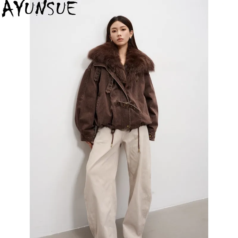 AYUNSUE High-end 90% White Goose Down Coat Big Fox Fur Collar Women's Parka Warm Winter Clothes Fashion Korean Chaqueta Mujer