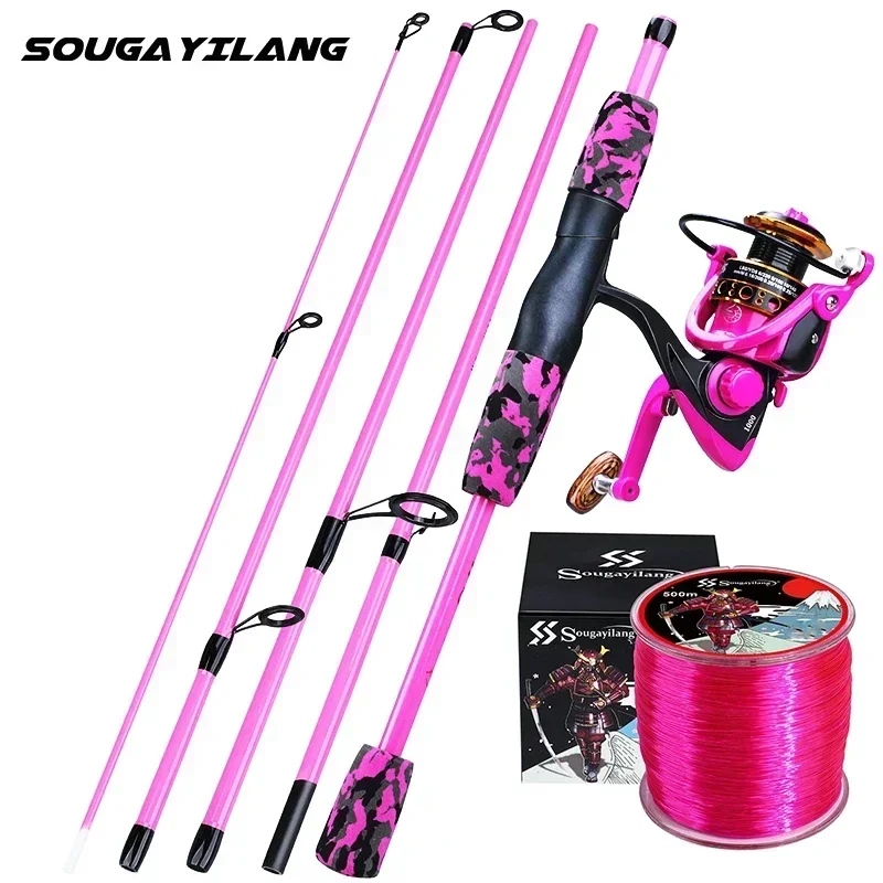 Sougayilang Portable 5 Sections Fishing Rod and 1000 -3000 Series Spinning Reel Combo with Braided Fishing Line Fisihing Set