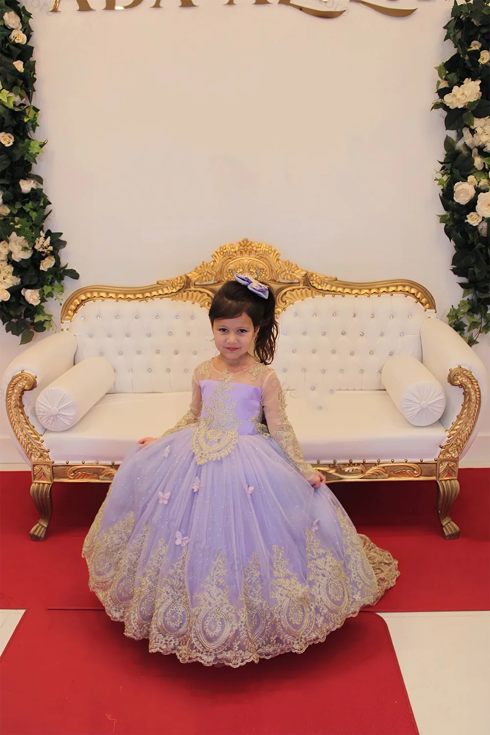 

Glitter Flower Girl Dress Tulle Long Sleeve Applique Lace For Wedding Kids Evening Ball Gowns First Commnion Birthday Dress