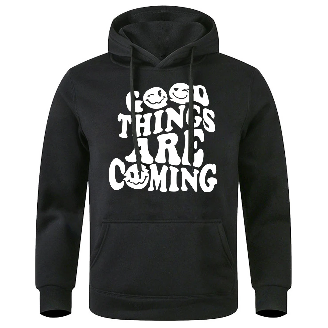 

Good Things Are Coming Happy Face Printing Mens Hooded Casual Fashion Pulloversloose Oversized Hoodie Classic Retro Warm Hoody