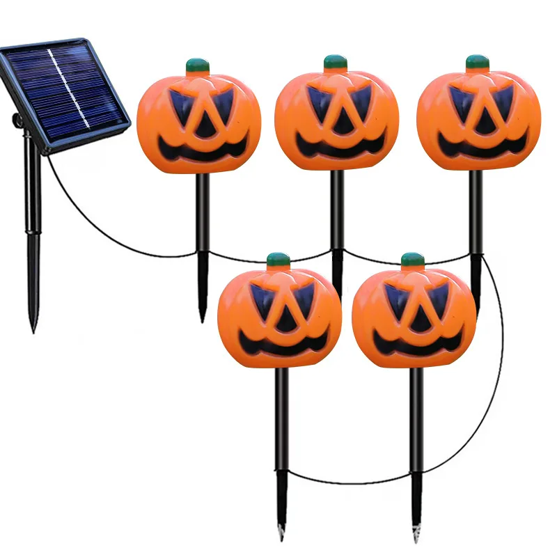 

5 шт./лот Jack-O-Lонарь Хэллоуин солнечные фонари уличные водонепроницаемые садовые светодиодные фонари с тыквой светящийся фонарь тыквы L110