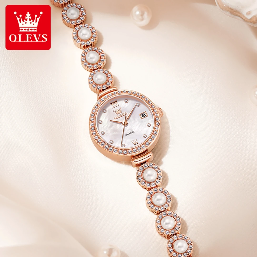 ساعة OLEVS 5635 كوارتز عصرية هدية دائرية الشكل من الفولاذ المقاوم للصدأ وحزام ساعة يد بتقويم