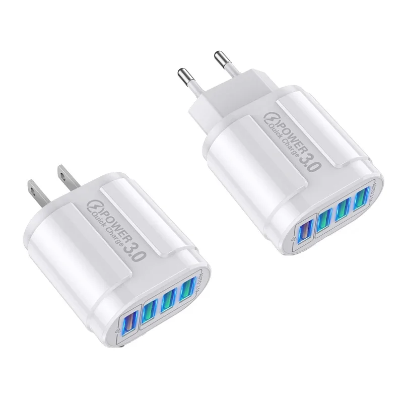 

USB Charger EU/US/UK Plug Travel Charger Fast Charging QC 3.0 Wall Charging for IPhone 14 13 for Samsung for Xiaomi Phone 4 Port