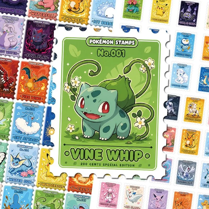 60Pcs Pokemon Vintage Stamp Stickers Pocket Monster Skill Cartoon Decor Stickers for Journal Laptop Luggage Skateboard Toys Gift