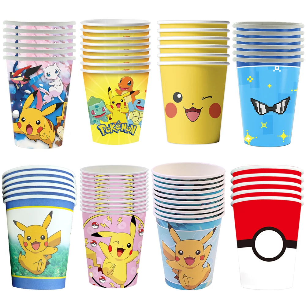 

10/100pcs/lot Cartoon Pokemon Theme Decoration Cups Kids Boys Favors Pikachu Happy Birthday Events Party Disposable Tableware