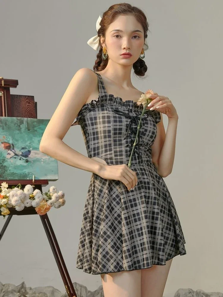 

Bikinis Sets Women Plaid Hollow Out Basics Students Classics Creativity Trendy Stylish Beach Swimming Charming Summer Holiday