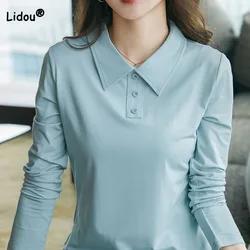 Office Lady Casual Simplicity Long Sleeve Polo-Neck Tops Women's Clothing Fashion Slim Long Sleeve Casual All-match T-shirt