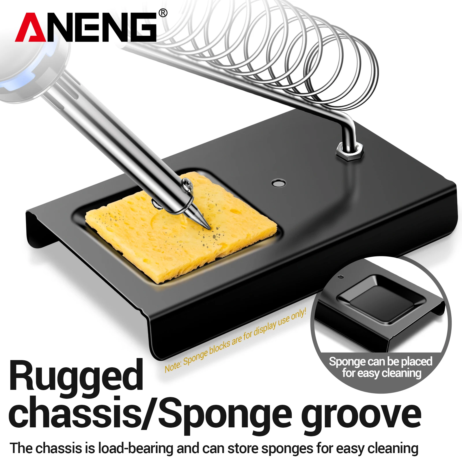 ANENG Universal Soldering Iron Stand Metal Support Holder Heat Insulation Base with Solder Tip Cleaner for Electronics Repair DI