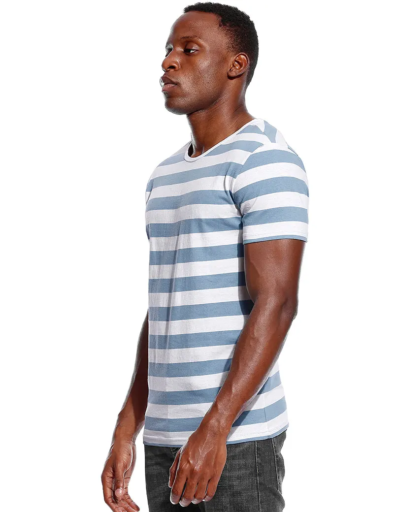 Striped T Shirt for Men Even Stripe Shirt Male Top Tees Black and White Blue Short Sleeve O Neck Cotton TShirts Unisex