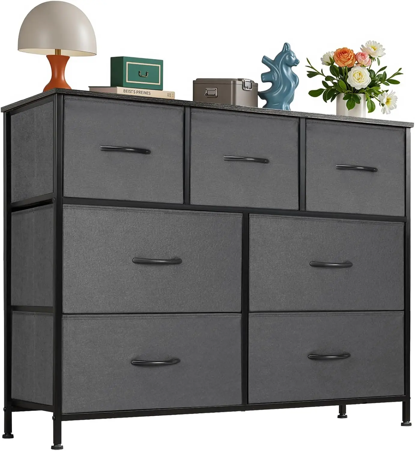 

7 Drawers Dresser for Bedroom, Fabric Storage Tower for Living Room, Entryway - Sturdy Steel Frame, Wooden Top & Easy Pull Fa