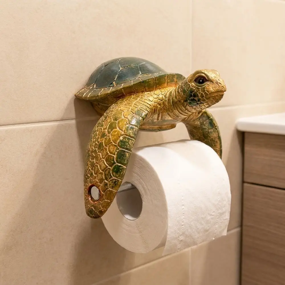 Resin Sea Turtle Toilet Paper Holder Coastal Style Beach Themed Bathroom Tissue Holder Realistic Marine Animal