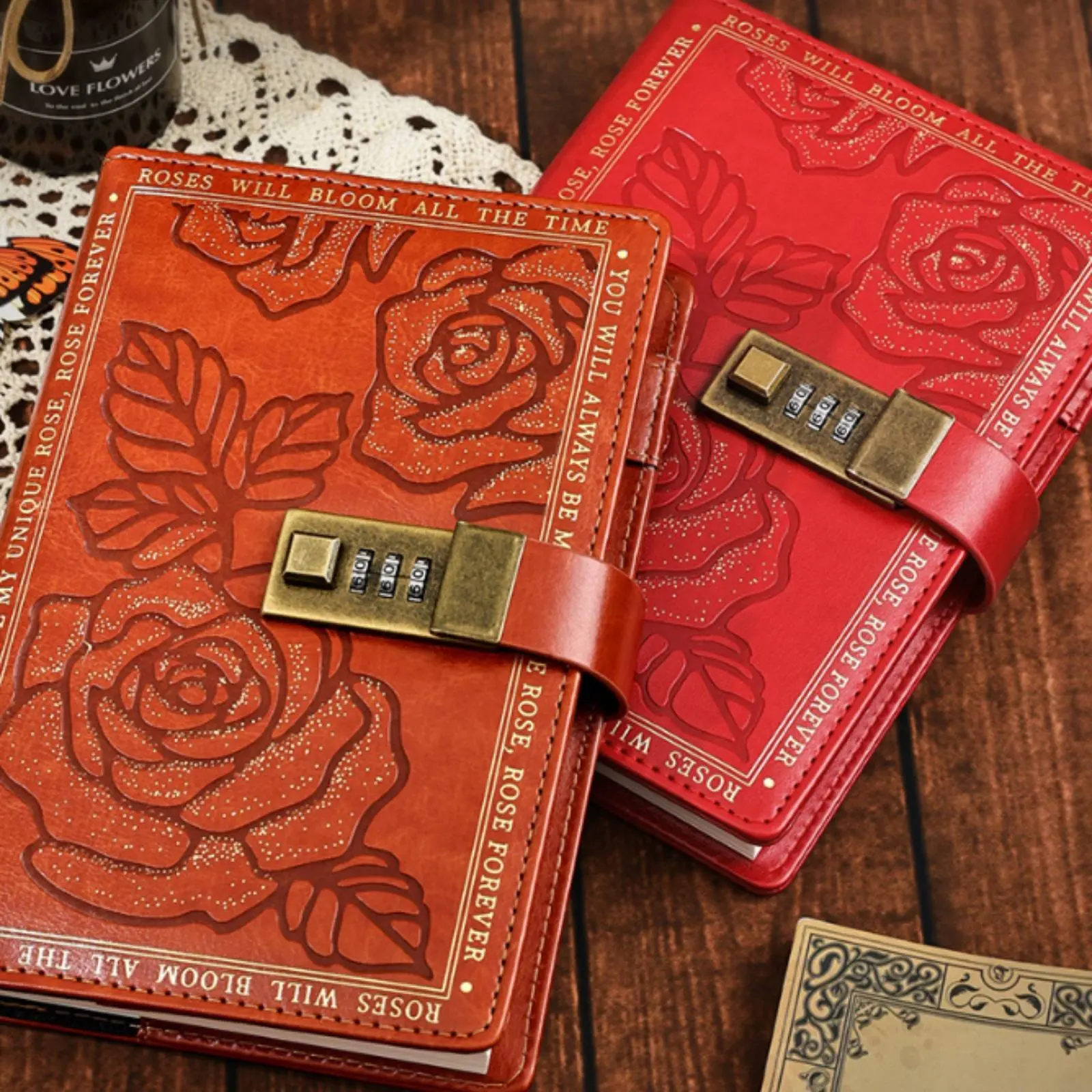 A6 Lock Journal Gift Box Lock Diary Locked Diary Vintage Design Password Notebook PU Leather for Girls, Personal Writing, School