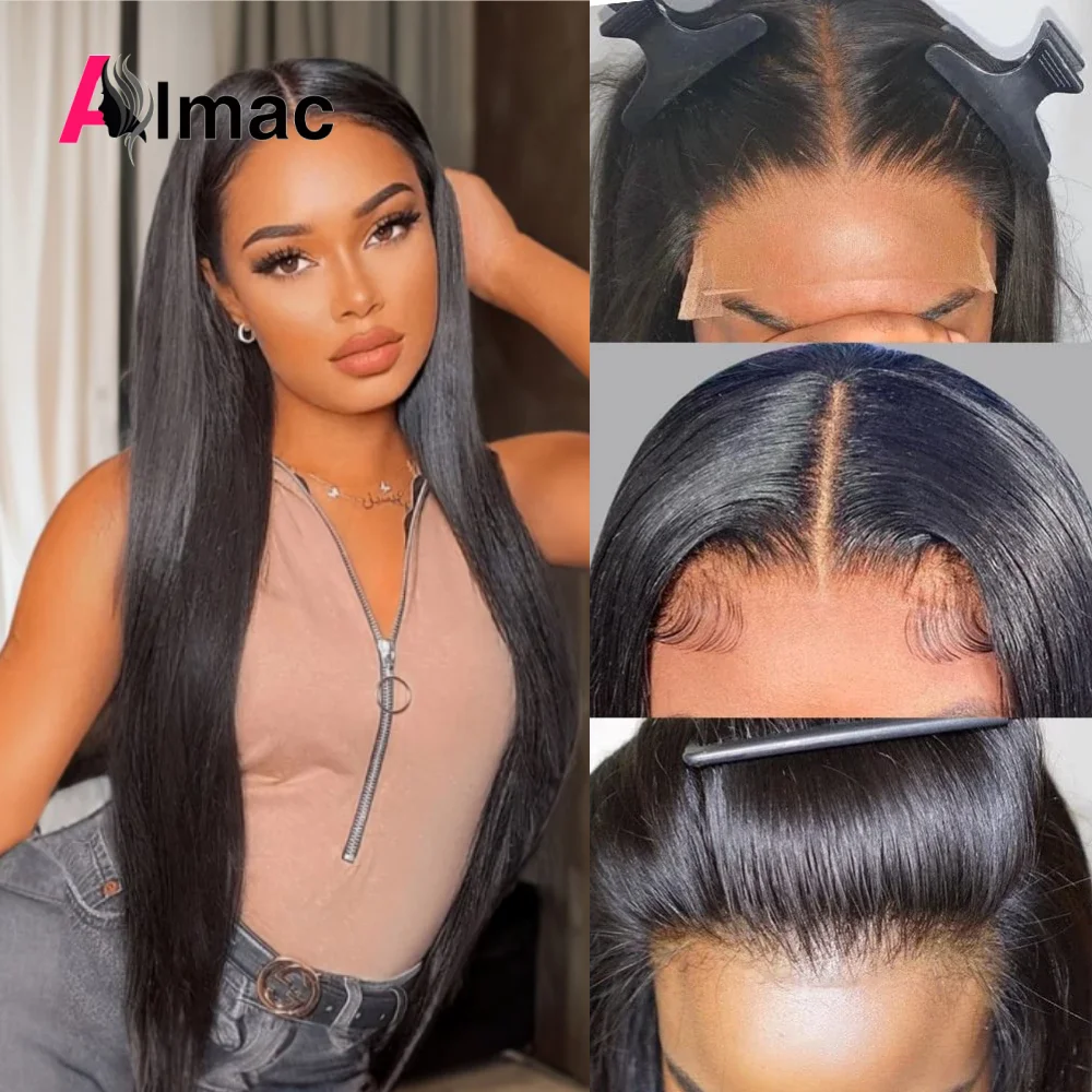 

4x6 Glueless HD Lace Frontal Straight Human Hair Wig 200% Density No Glue Pre-cut Put and Go Remy Human Hair Wigs