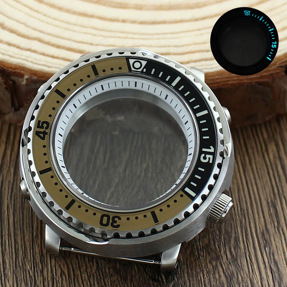 Für 43mm 200M Tauchergehäuse Tuna Canned SKX Uhrengehäuse C3 Leuchtende Lünette NH35 NH36 NH38 Uhrwerk Edelstahl Uhrenteil Saphir