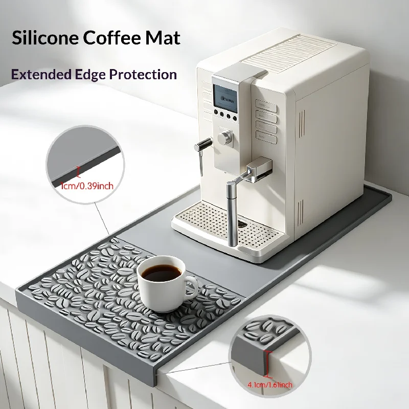 Silicone Coffee Machine Counter Mat - Barista Tamper Pad with Raised Edge, Non-Slip Waterproof Mat for Kitchen Countertop