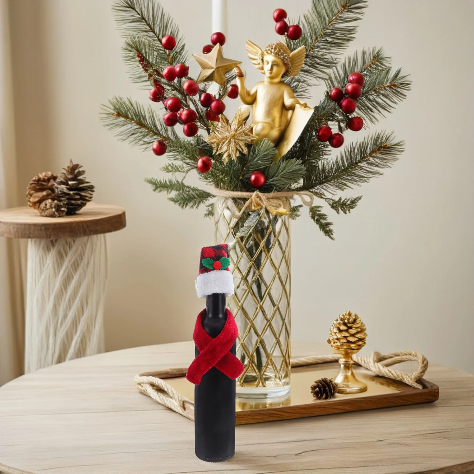 

12 Set Christmas Wine Bottle Decoration Candy Covers Xmas Silverware Holders Mini Santa Claus Hat Bottles Decorations