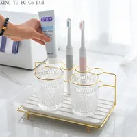Transparent Glass Cup Set, Bathroom Supplies, Toothbrush Holder, Household Wash Cup, Hotel Storage Rack, Bathroom Accessories