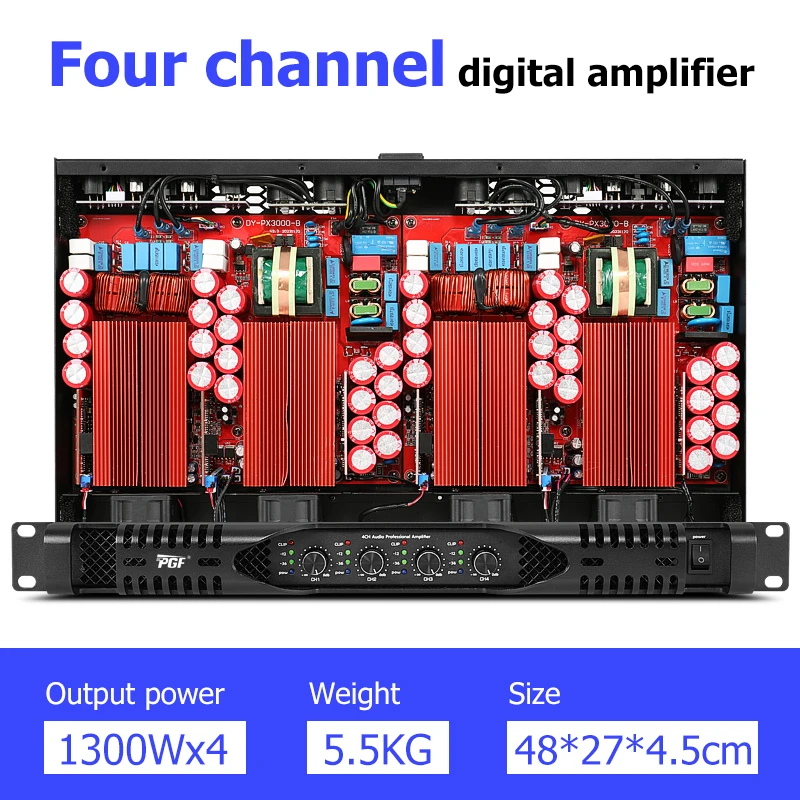 New hot-selling 1U 4 * 1300 watt digital amplifier 4-channel KTV club party stereo system Class D audio power amplifier
