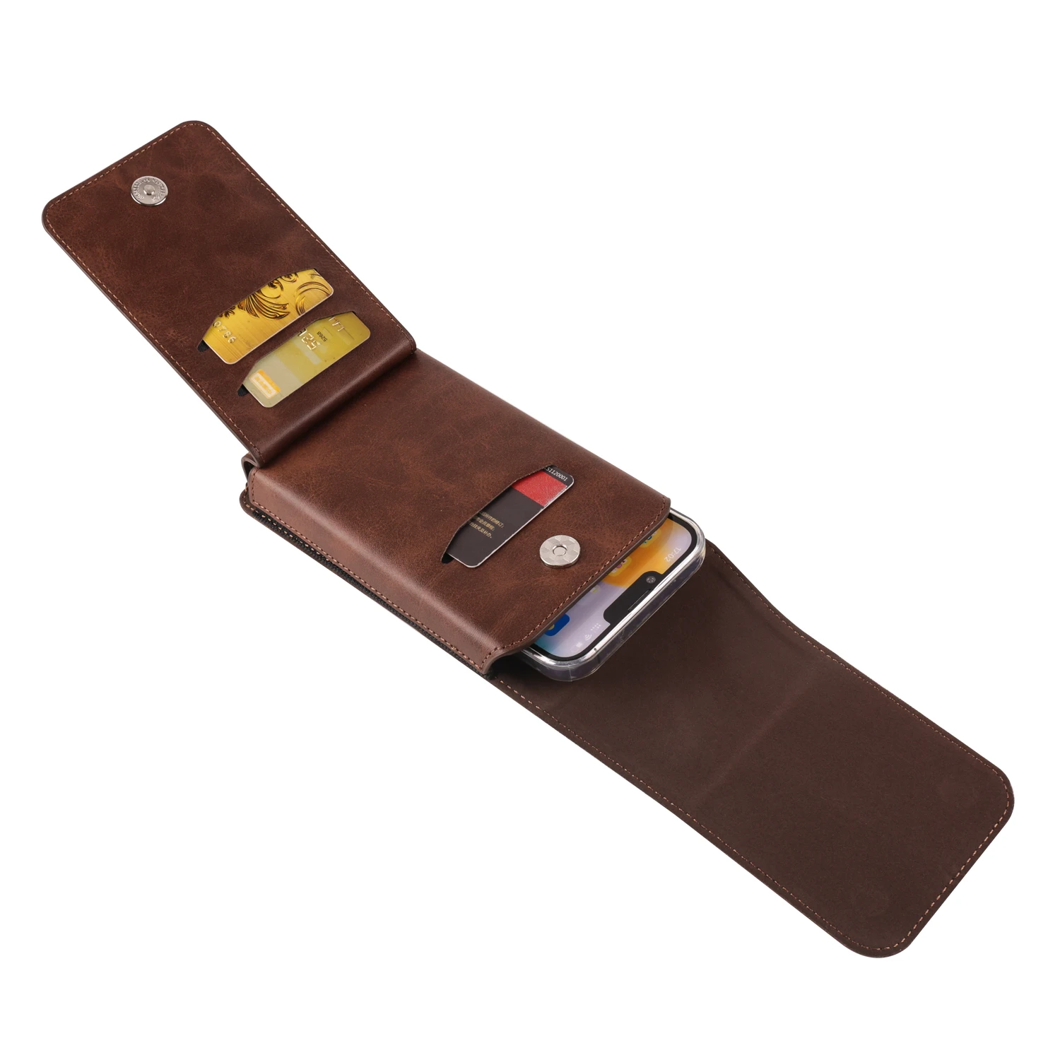 Universal Vertical Faux Leather Mobile Phone Belt Bag With Clip,Phone Holster Belt Bag Pouch With Card Slots For Within 7.2 inch view 4