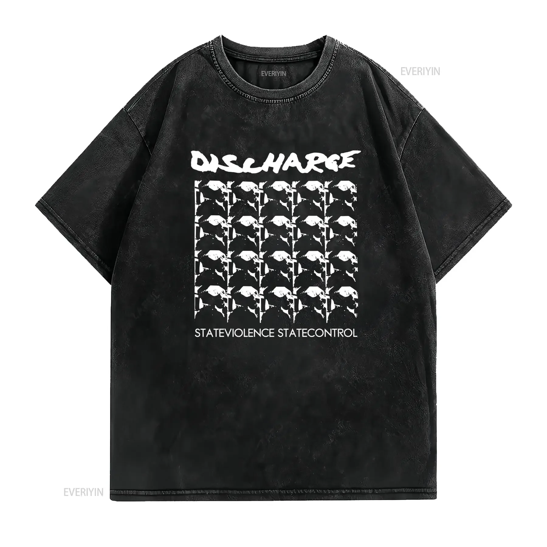 Camiseta de Hombre Discharge State Violence XXL Negra con Estampado Banda Punk en Blanco Declaración Audaz para vintage Washed