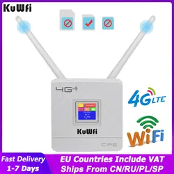 KuWFi 150Mbps Wireless Router 4G Wifi Router With SIM Card Slot&RJ45 Dual External Antennas for Home Support 10 WiFi Users