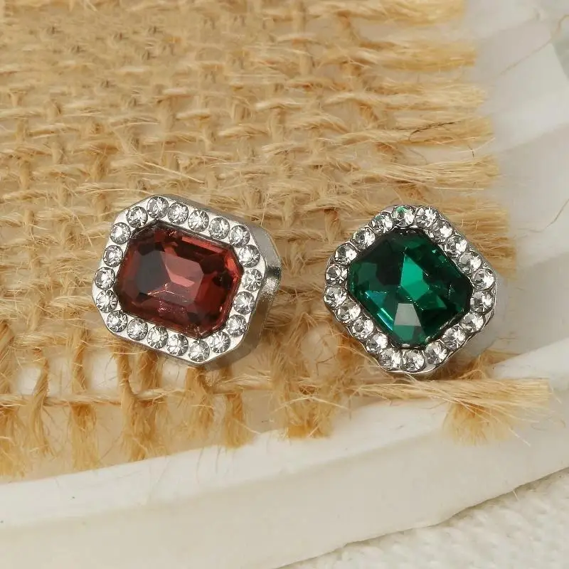2 Stück quadratische Diamantknöpfe aus Legierung, farbige handgenähte Knöpfe, Großhandel, DIY-Mantel, hochwertige Knopfdekoration – Detail 5