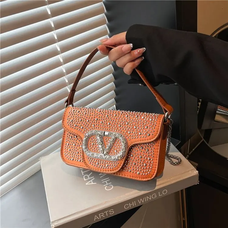 

Rhinestone-Embellished Small V Crossbody Shoulder Bag, Women's Fashionable Evening Handbag