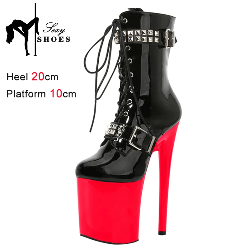 Sexy Knight Boots 8 Inche Party High Heels Fashion Platform Ankle Boots For Women 20CM Pole Dancing Shoes Punk Ankle Strap Heels