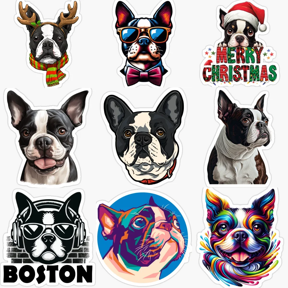 

Boston Dog Creative Pet Cute PVC Car Sticker for Decorate Car Van Bicycle Off-road Helmet Bumper Decal Accessories