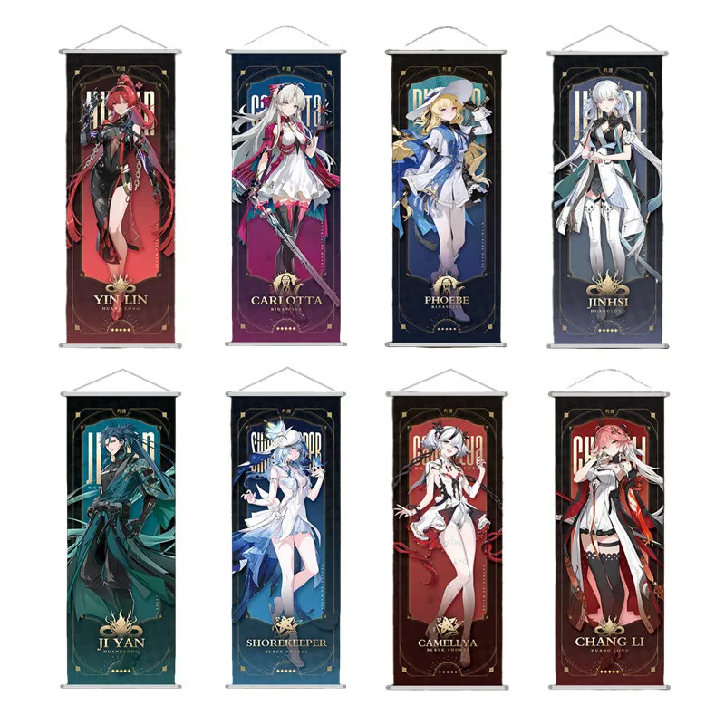 Wuthering Waves Figure Jinhsi Phoebe Camellya Carlotta Scroll Canvas Painting Home Decor Wall Hanging Anime Poster Wall Art Gift