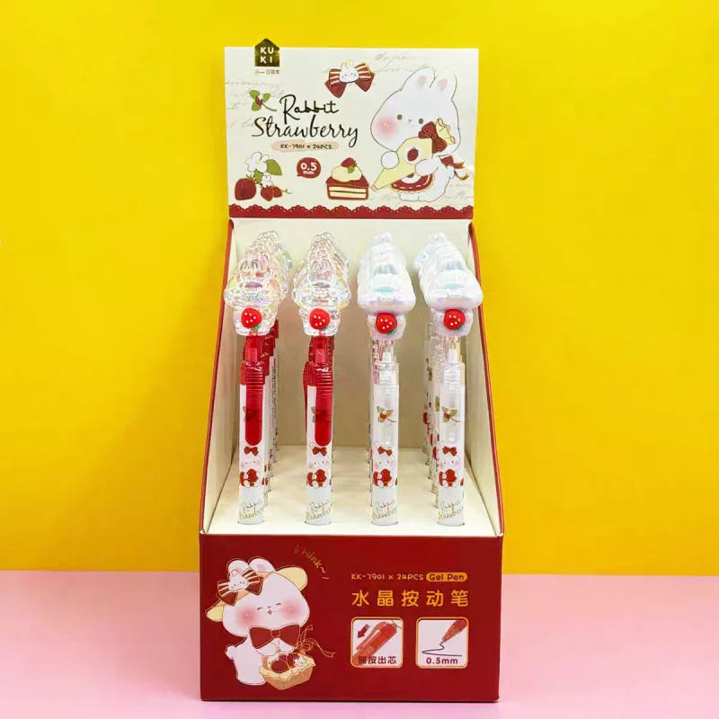 

12/24 шт. Kawaii Crystal Strawberry Rabbit Press гелевая ручка милые 0,5 мм черные чернила нейтральные ручки рекламный подарок офисные школьные принадлежности