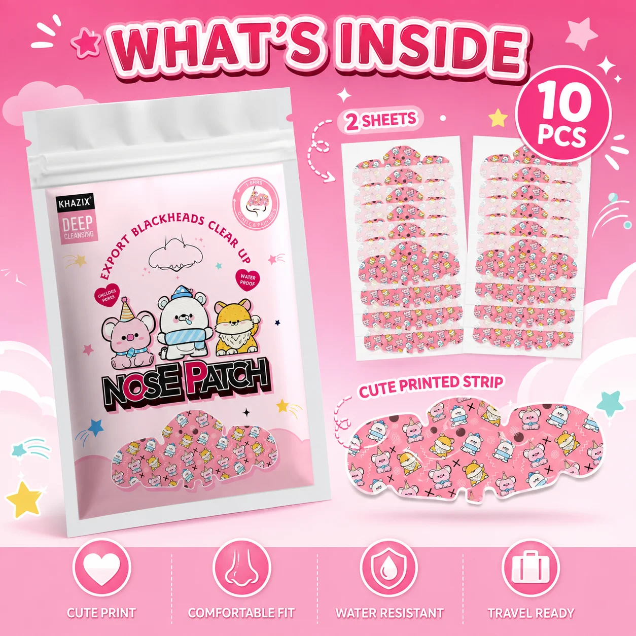 Nose Pore Cleansing Strips, Soft Fit Peel-Off Nose Patches for Daily Facial Skin Care