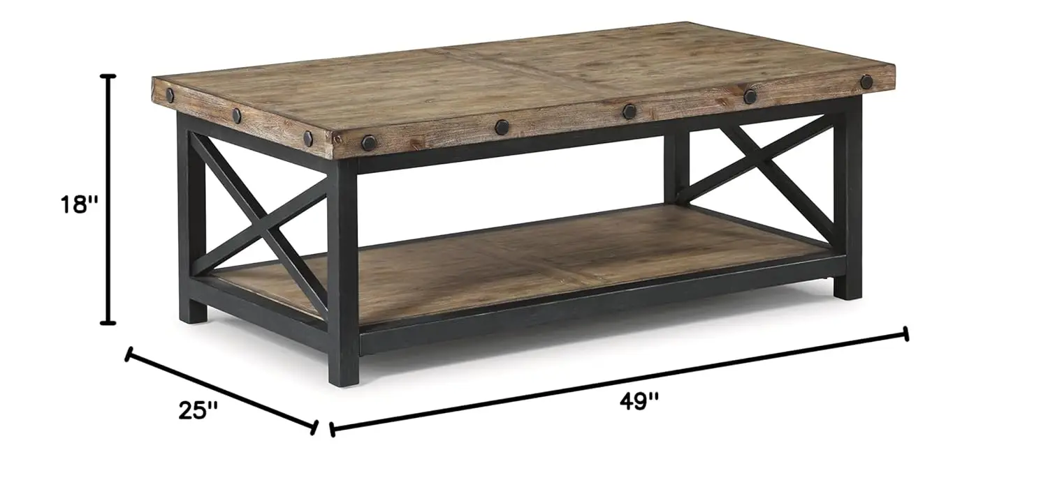 Brown Rectangular Coffee Table With Metal Frame And Exposed Bolt Heads, Customized