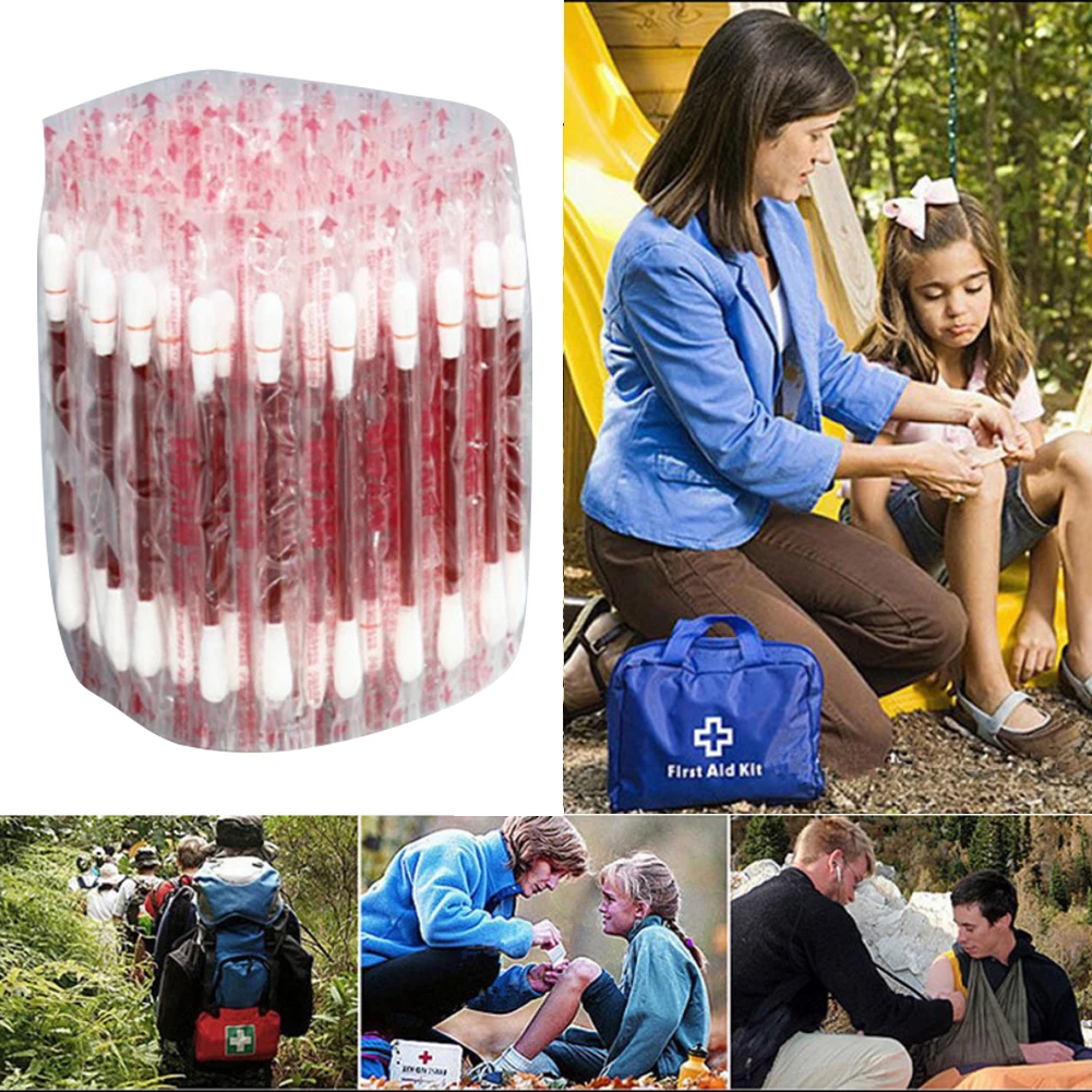 50/100pcs  First Aid Cotton Swabs Disposable   Disinfected Wound Cleansing Cotton Sticks