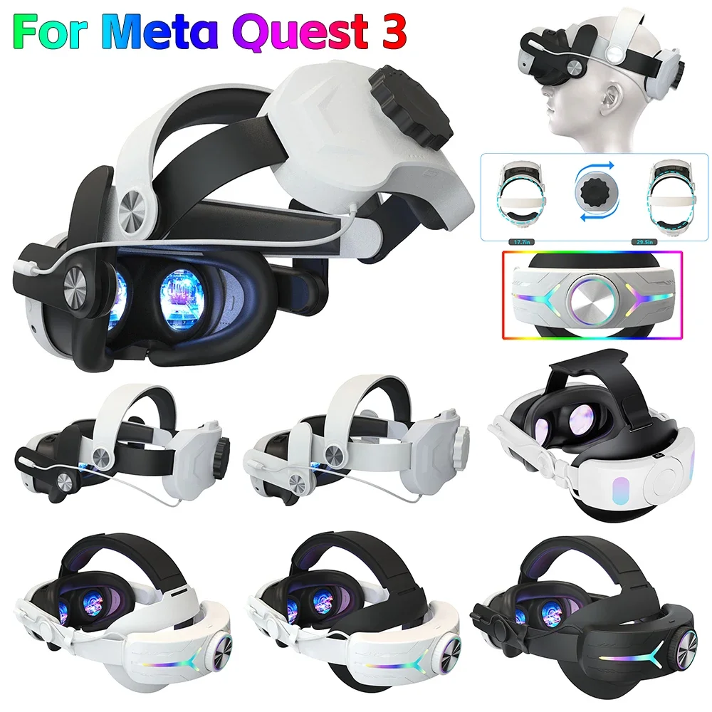 VR Head Strap for Meta Quest 3 VR Accessories Comfortable Headset Strap with RGB LED Lamp For Meta Quest 3 6000/8000mAh Recharge