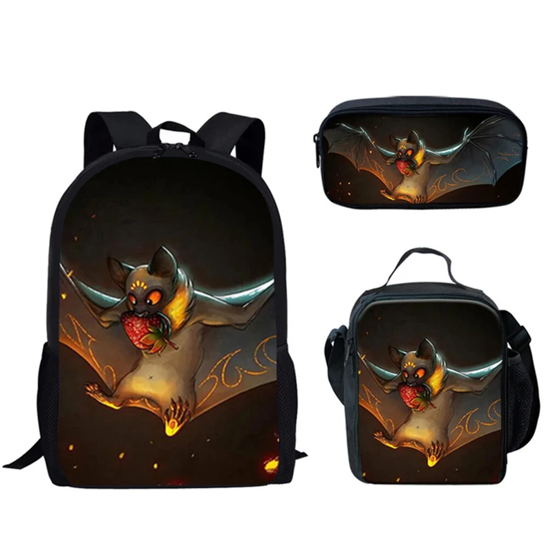 Trendy Popular Funny Halloween Naughty Bat 3D Print 3pcs/Set pupil School Bags Laptop Daypack Backpack Lunch bag Pencil Case