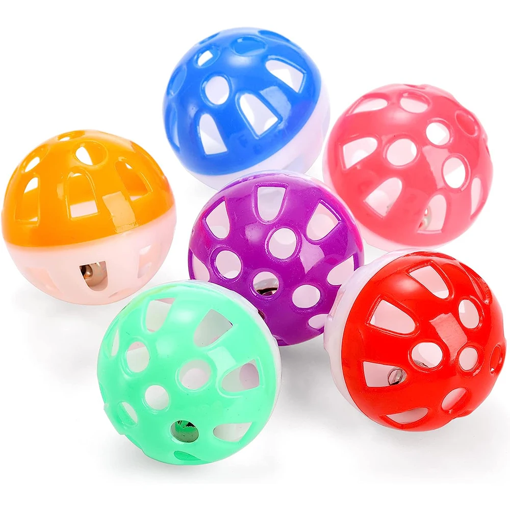 Bolas de plรกstico con cascabel para gatos, juguete de 20 piezas para mascotas, con sonajero, Color aleatorio, a granel