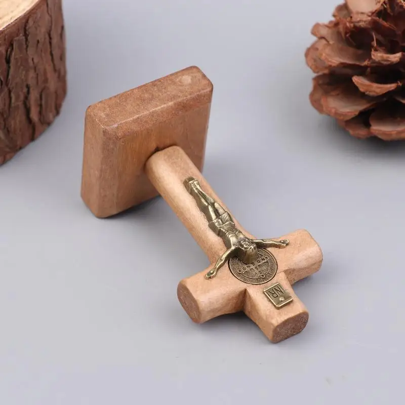 Wooden Standing Cross Shelf Decoration Farmhouse Style Ornament for Housewarming and Party GiftHot