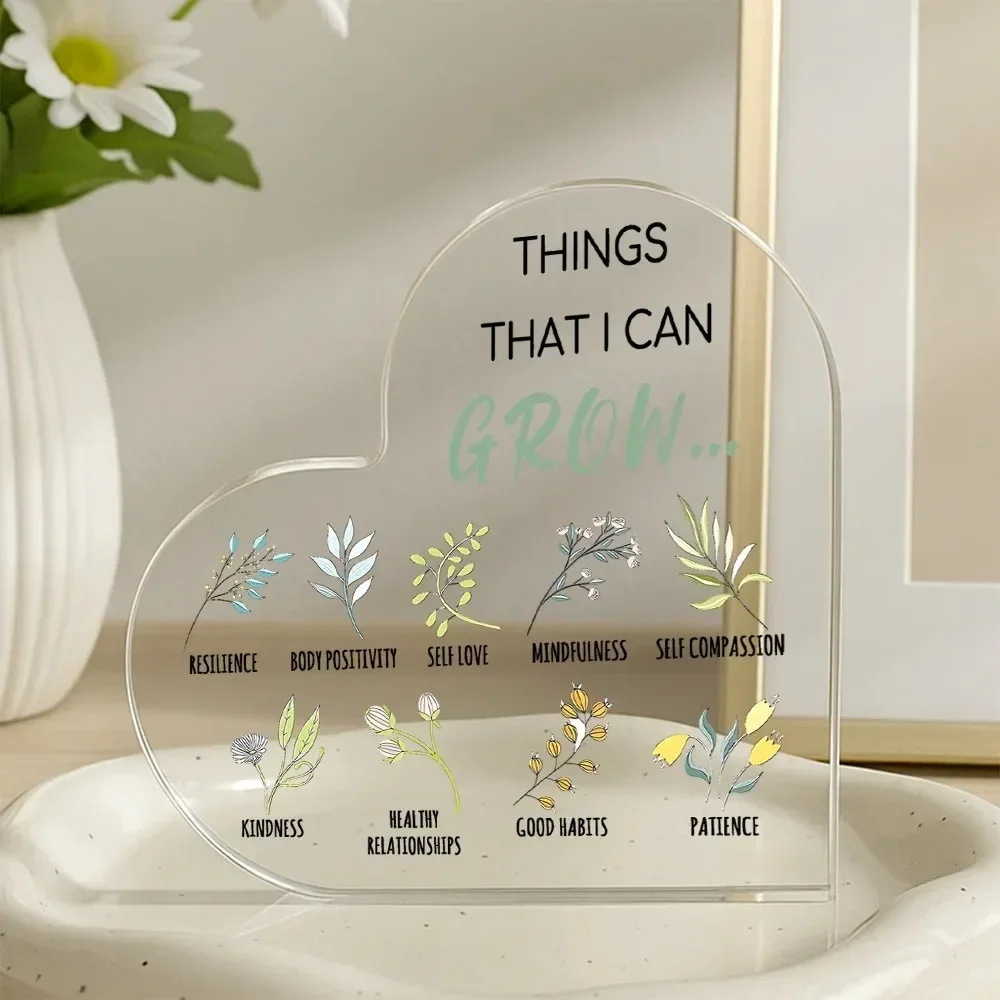 Heart Acrylic Desk Plaque Things That I Can Grow, Self Growth Positive Mental Health Decor Sign Gift for Women Home Wall Hanging