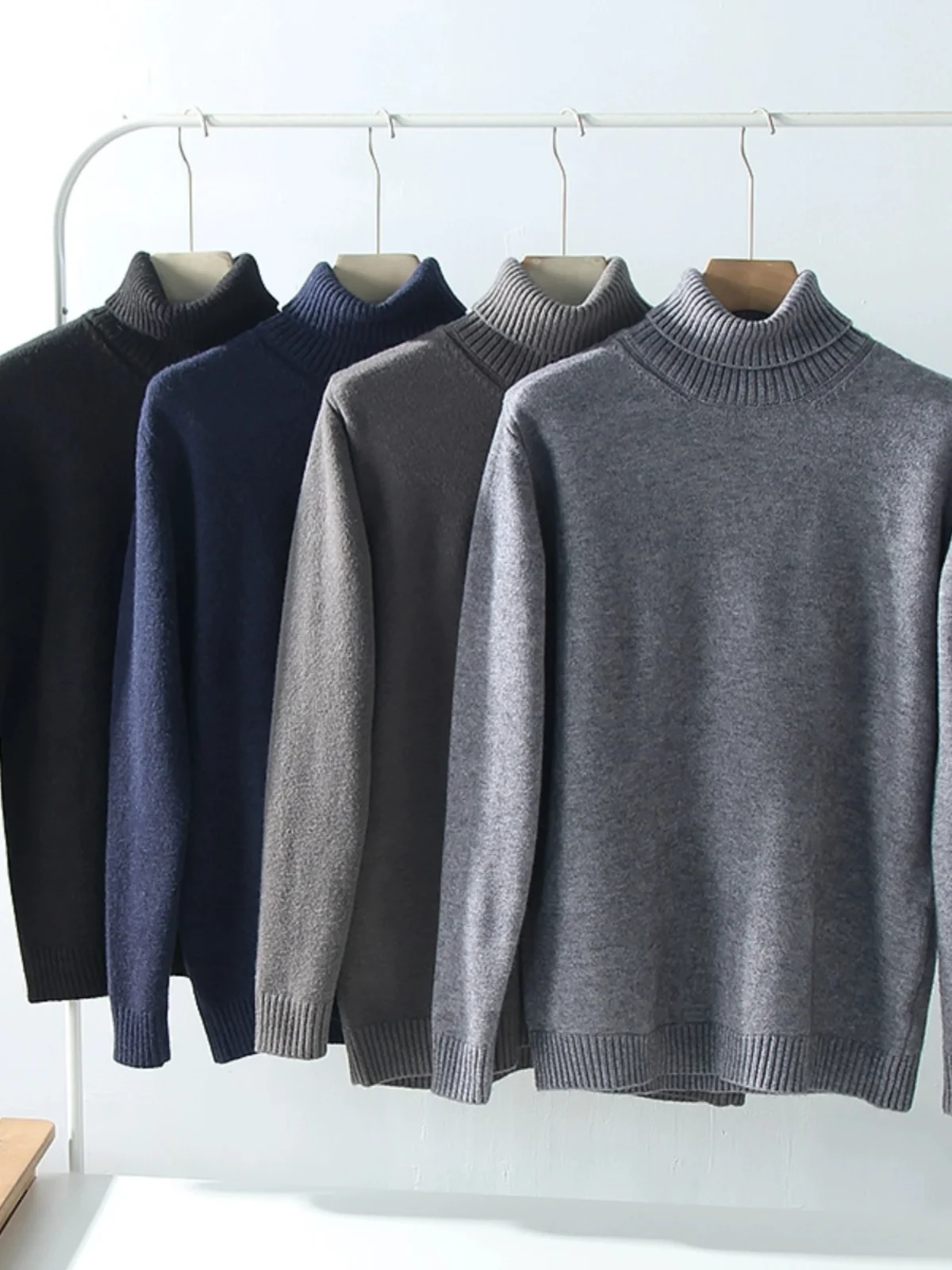 

Мужской вязаный свитер с высоким воротником Faionable Ci Sle Winter Long Sve Wool And Alpaca Blend Elastici Color