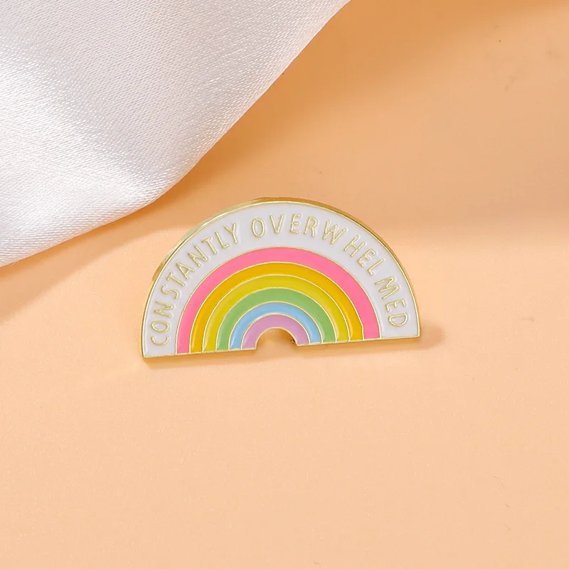 Pastel Rainbow Slogan Enamel Lapel Pin Mental Health Relatable Humor Metal Badge Backpack Clothes Decor Pin Anxiety Lover Gift