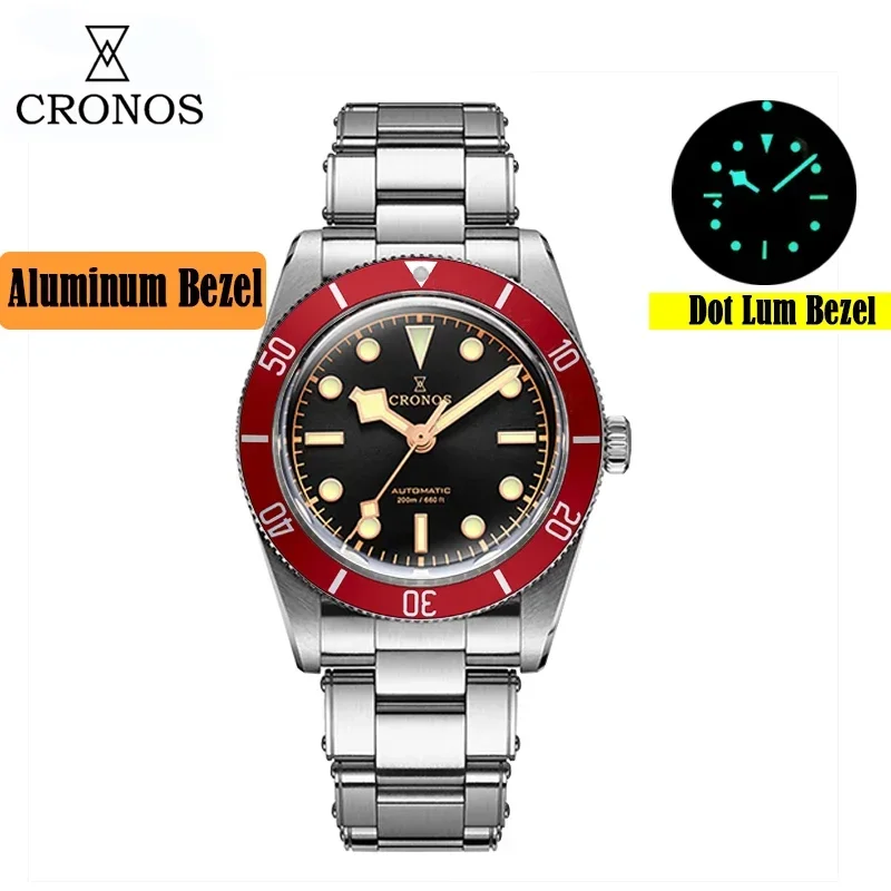 Cronos Luxury Men\'s Watches 37mm BB54 Diver Watch Vintage Automatic Matt/ Aluminum Bezel Female End Links Sapphire 20 Bar L6024