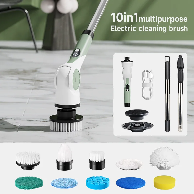 

Electric Cleaning Brush Replaceable Head Rechargeable Electric Spin Scrubber with Long Handle Cordless Cleaning Brush