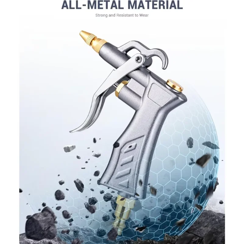 Industrial Air Blow Gun with Brass Adjustable Nozzle & 2 Steel Extensions, Pneumatic Dust Cleaning Tool